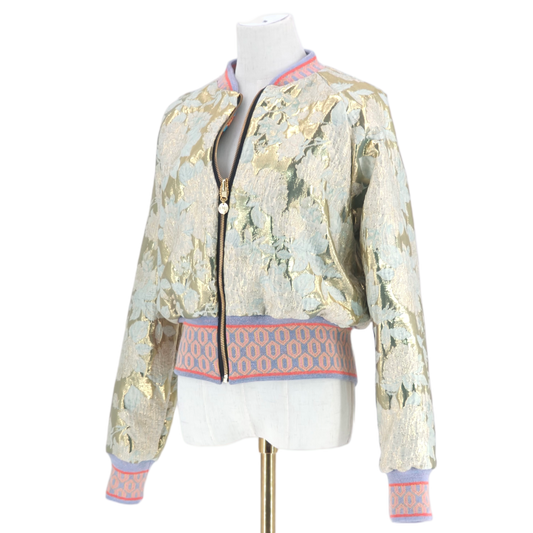 Large Gold and Teal Flower Brocade