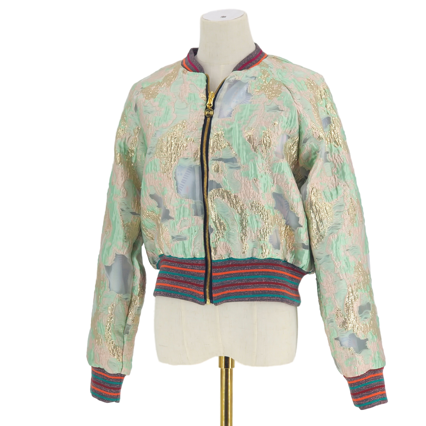 Small Mint, Pink and Gold Brocade