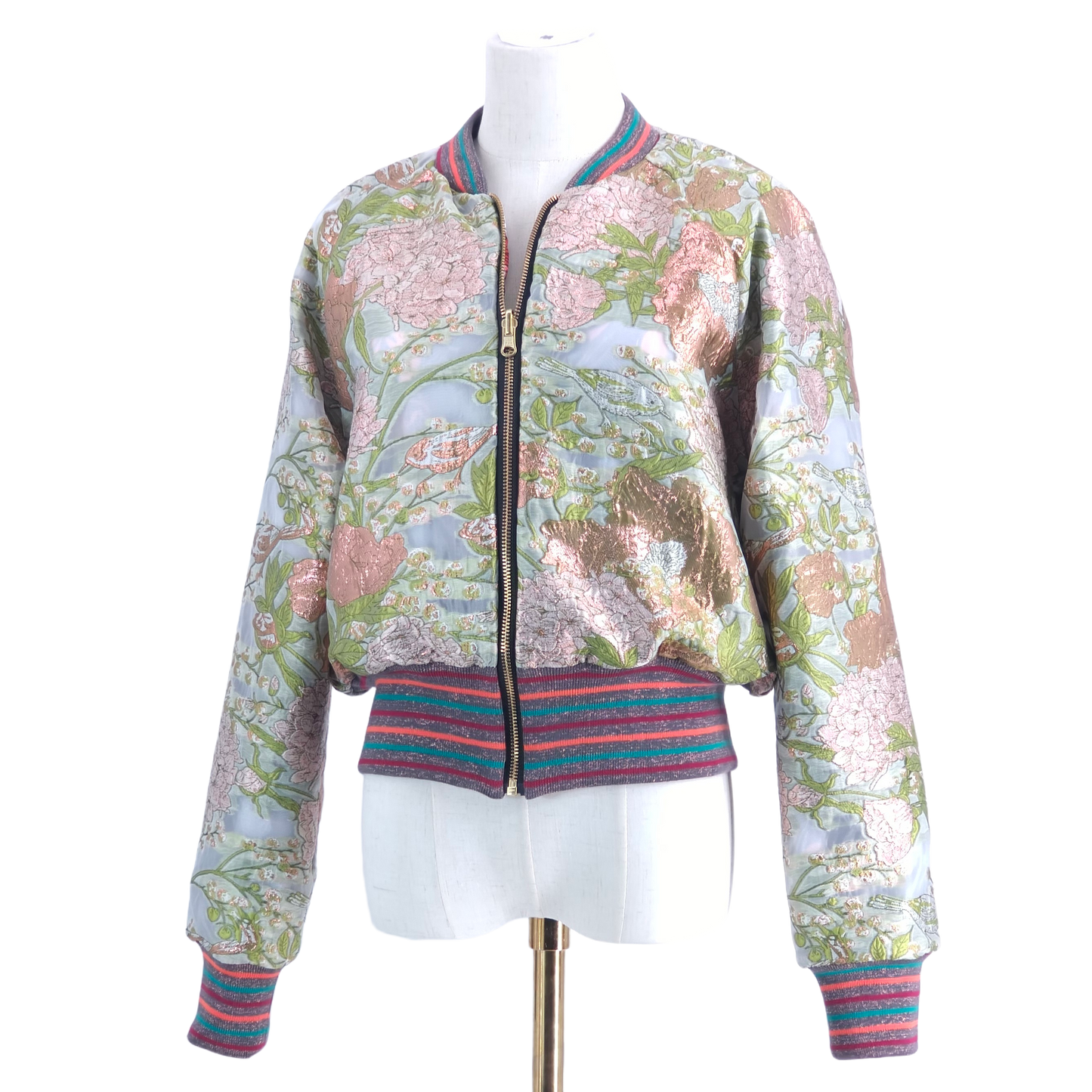 Medium Pink and Green Flower Brocade