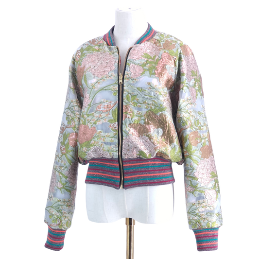 Medium Pink and Green Flower Brocade