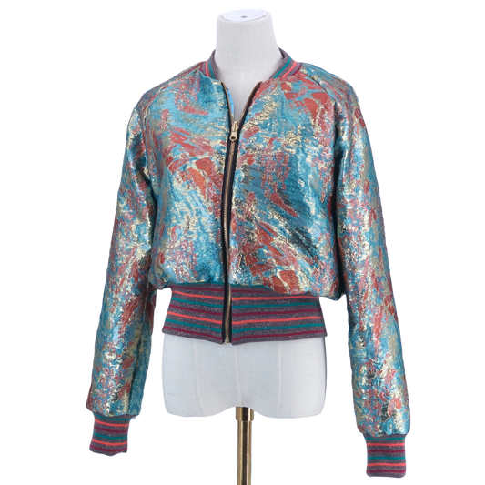 Medium Teal Rust and Gold Brocade