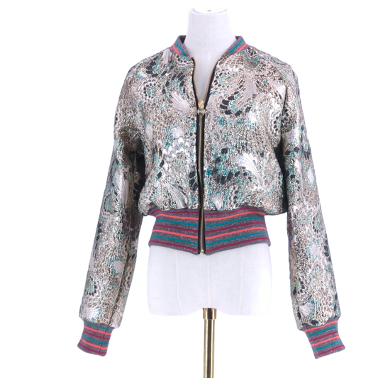 Medium Teal and Pale Gold Sparkle Brocade