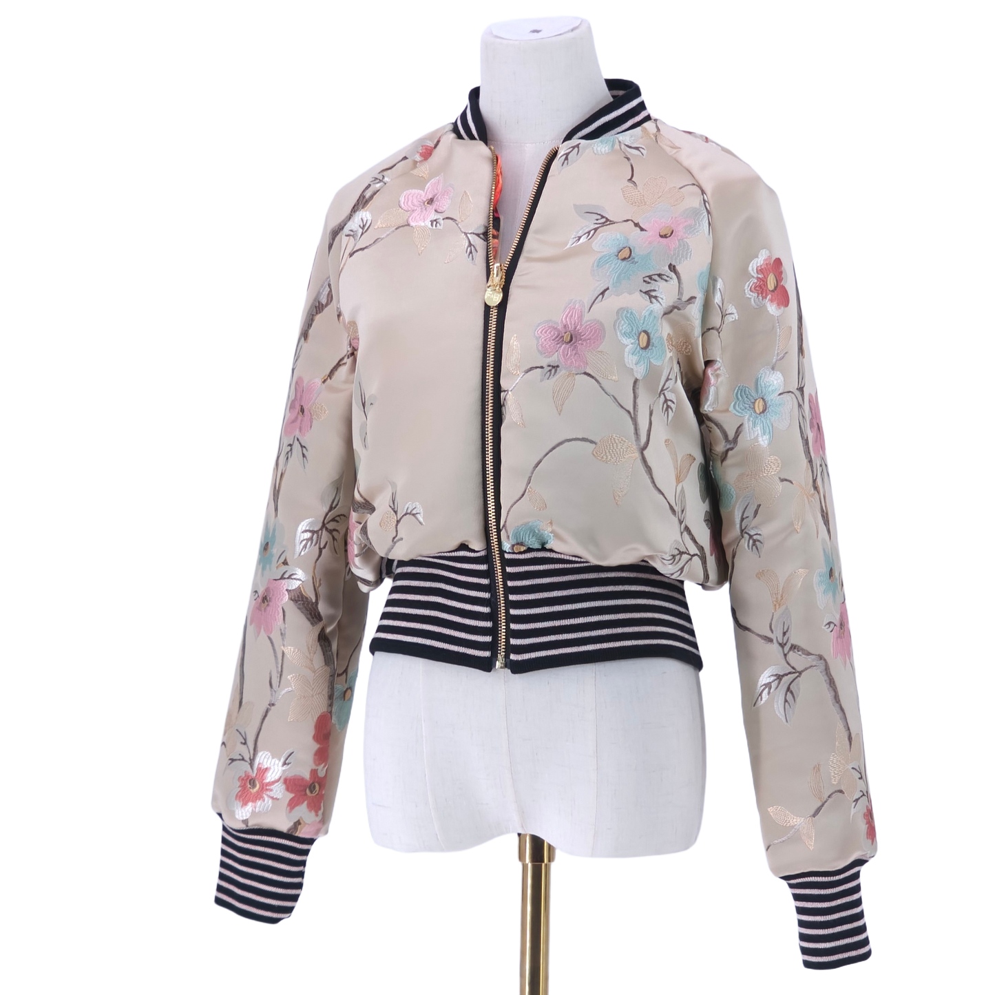 Small Light Gold, Pink and Light Blue Botanical Brocade