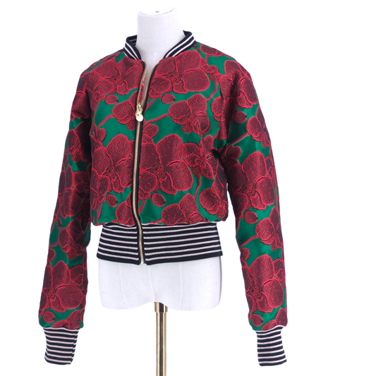 Large Emerald and Deep Red Brocade