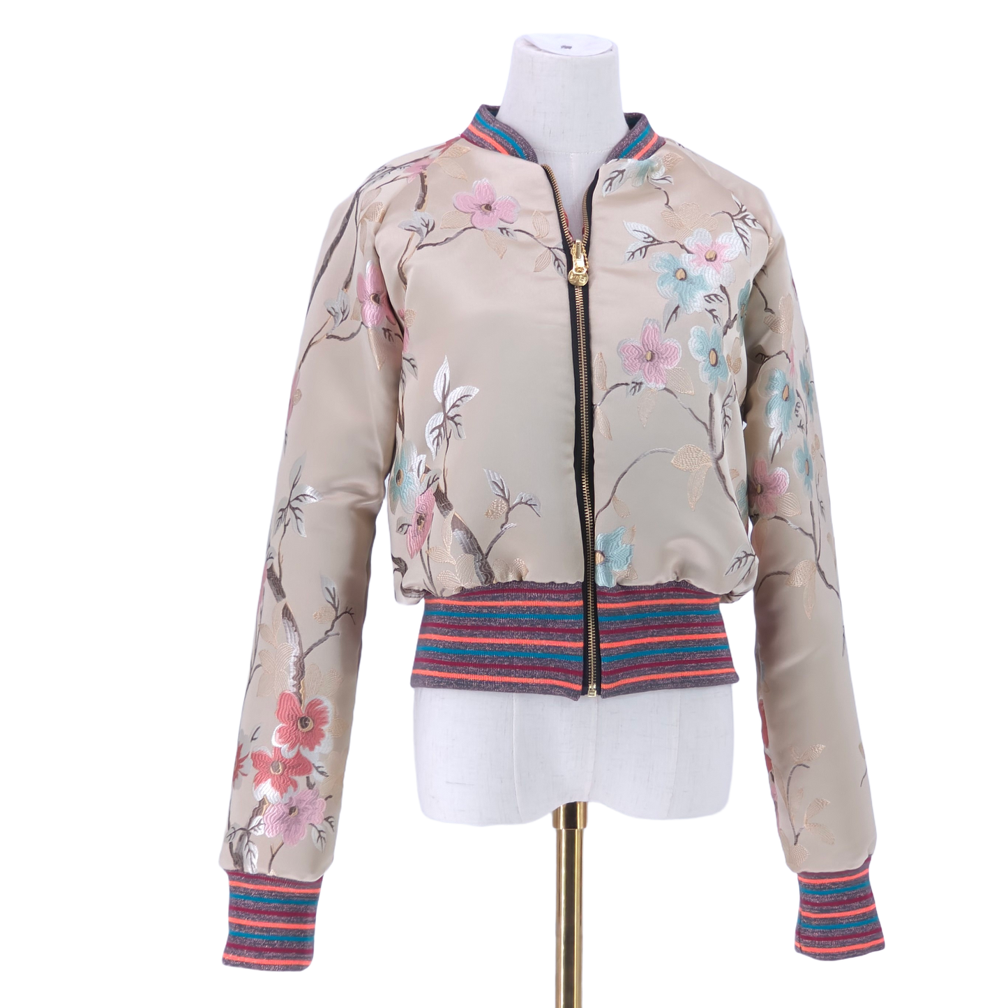 Large Off White, Pink and Light Blue Brocade