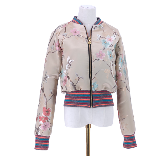 Large Off White, Pink and Light Blue Brocade