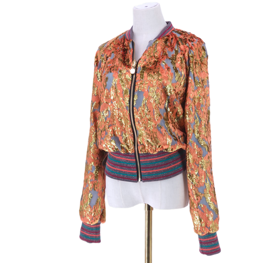 Large Orange and Gold Velvet Jacquard