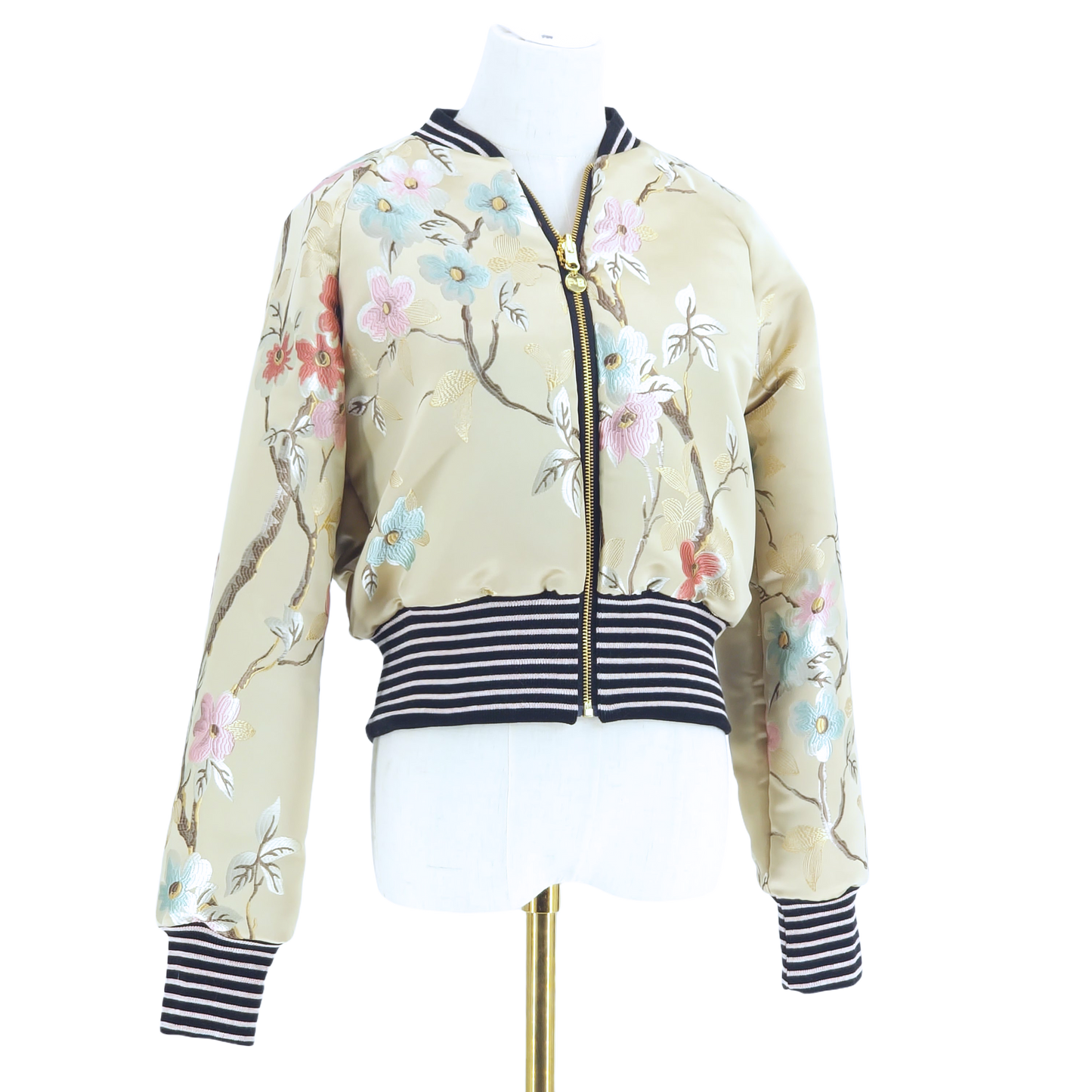 Small Light Gold, Pink and Light Blue Botanical Brocade
