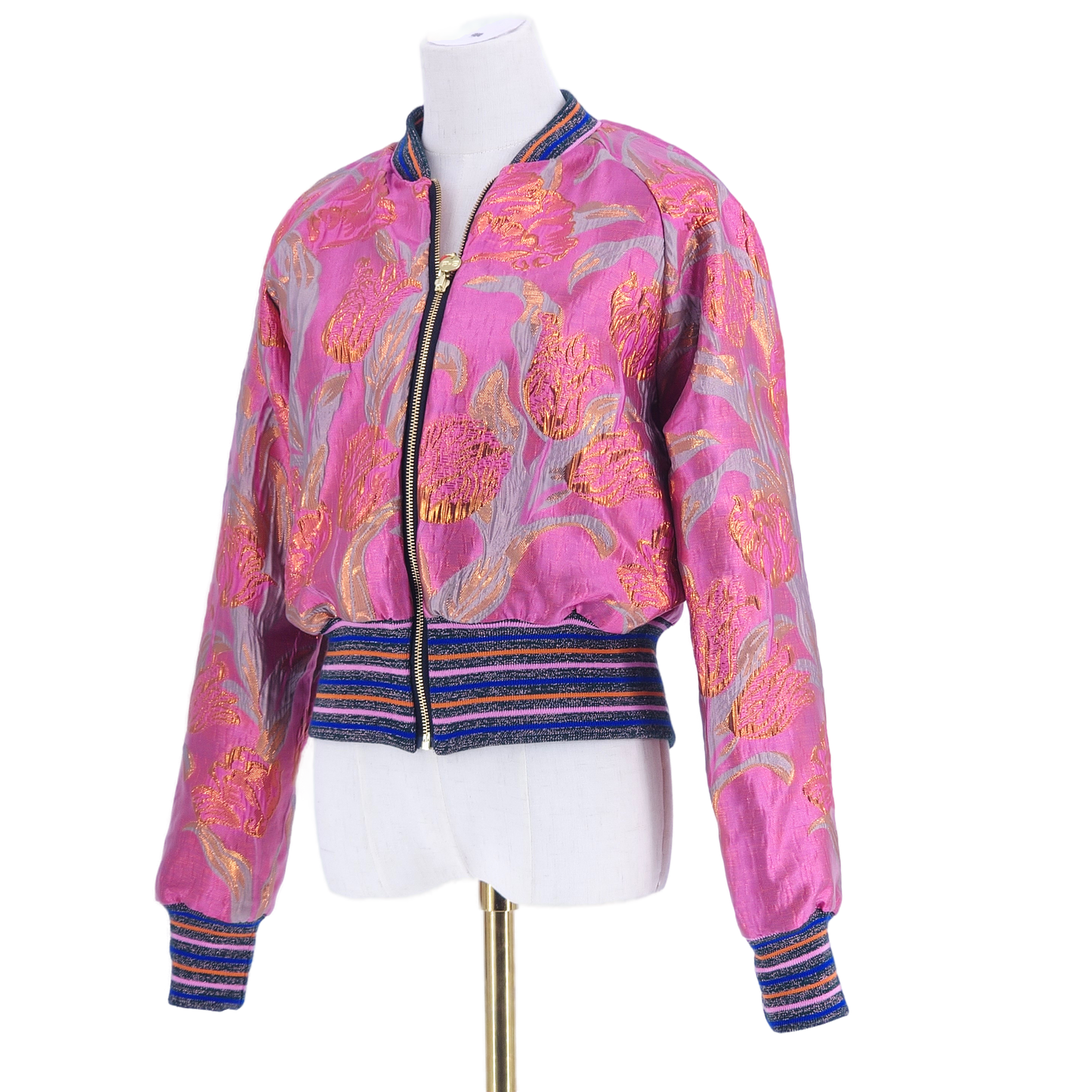 Medium Pink and Gold Flower Brocade