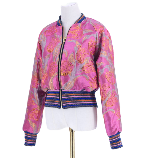 Medium Pink and Gold Flower Brocade