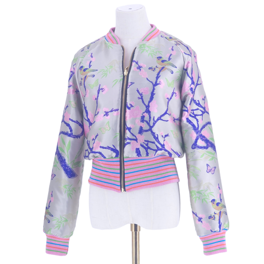 Medium Champagne Jacquard with Indigo and Pink Florals