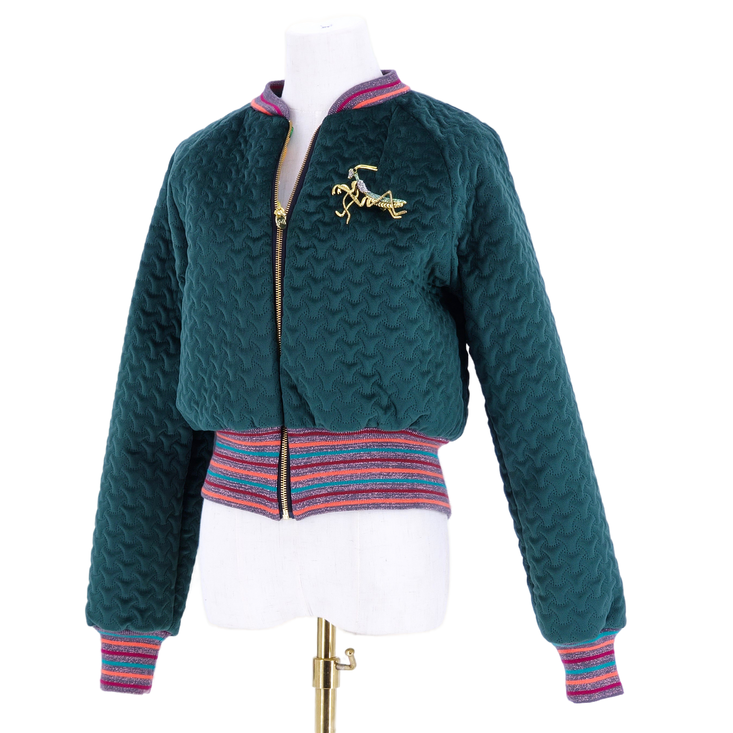Medium Bottle Green Quilted Velvet
