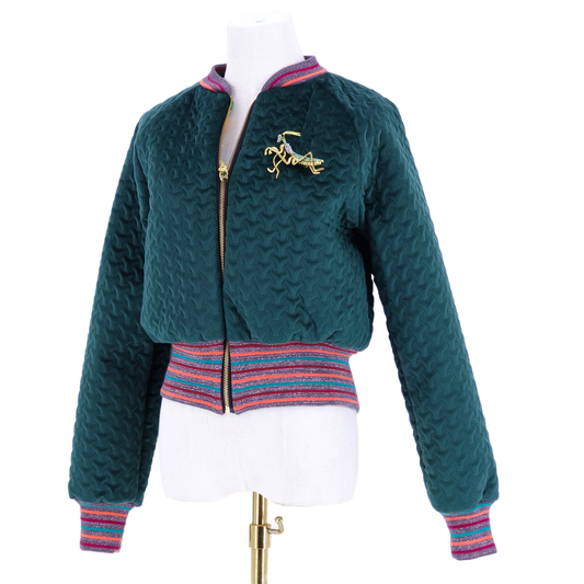 Medium Bottle Green Quilted Velvet