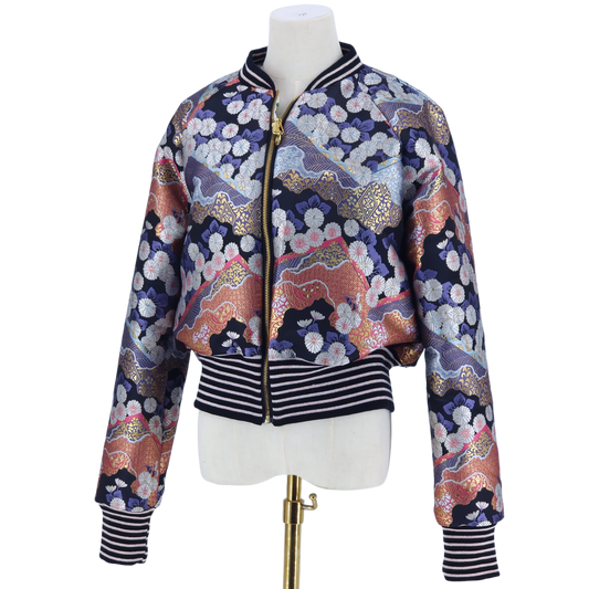 Large Blue, Black and Gold Flower Jacquard