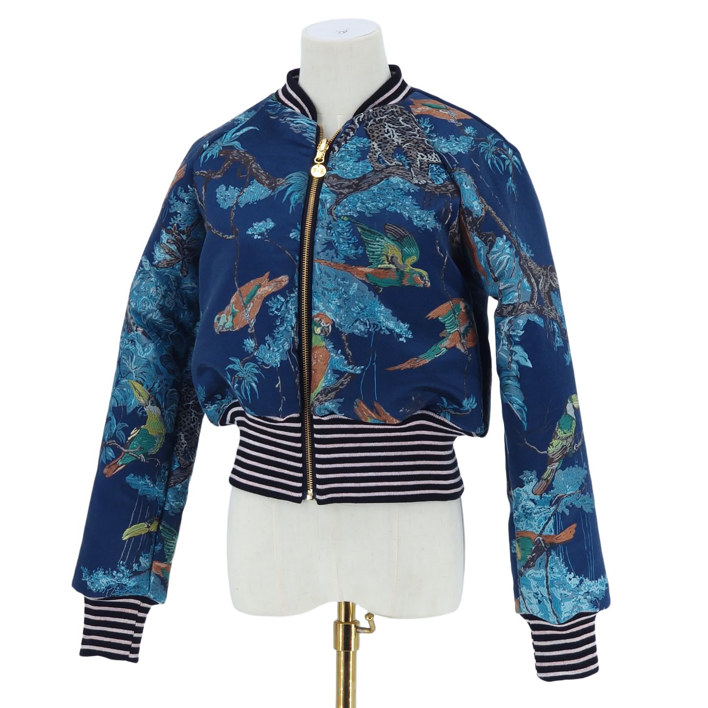 Small Embroidered Navy Leopard Jacquard