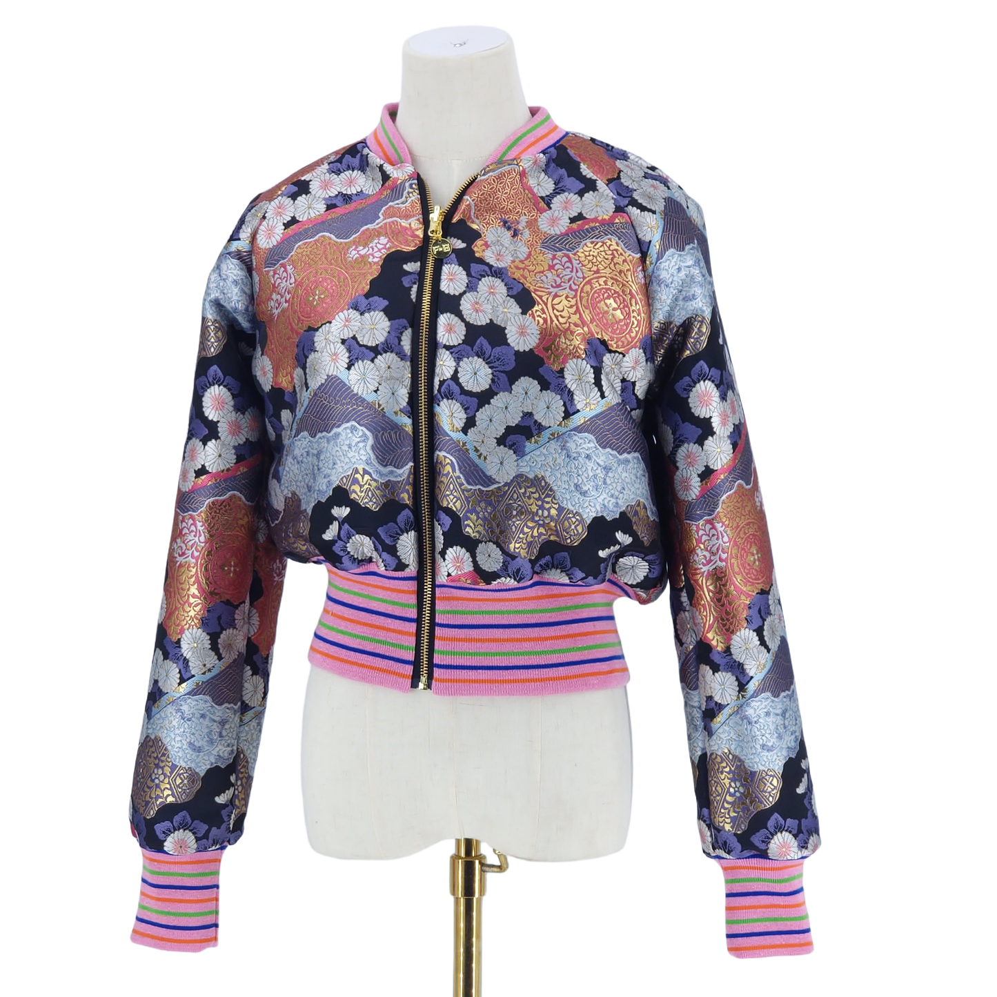 Small Blue, Black and Gold Flower Jacquard