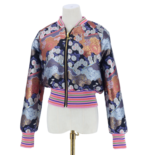 Small Blue, Black and Gold Flower Jacquard