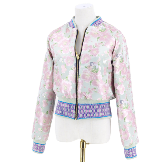 Medium Soft Green and Pink Blossom Jacquard