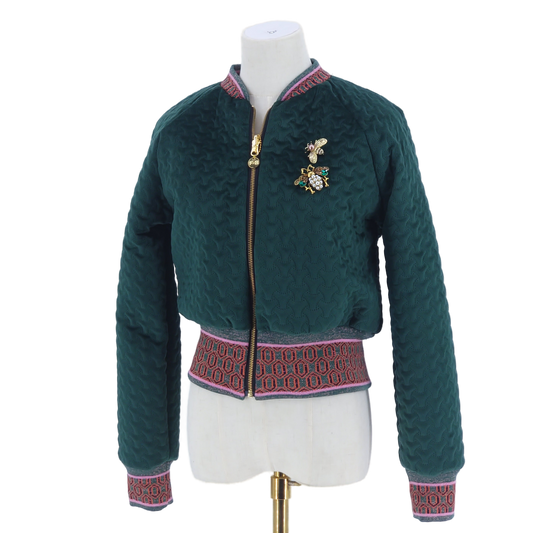 Small Bottle Green Quilted Velvet