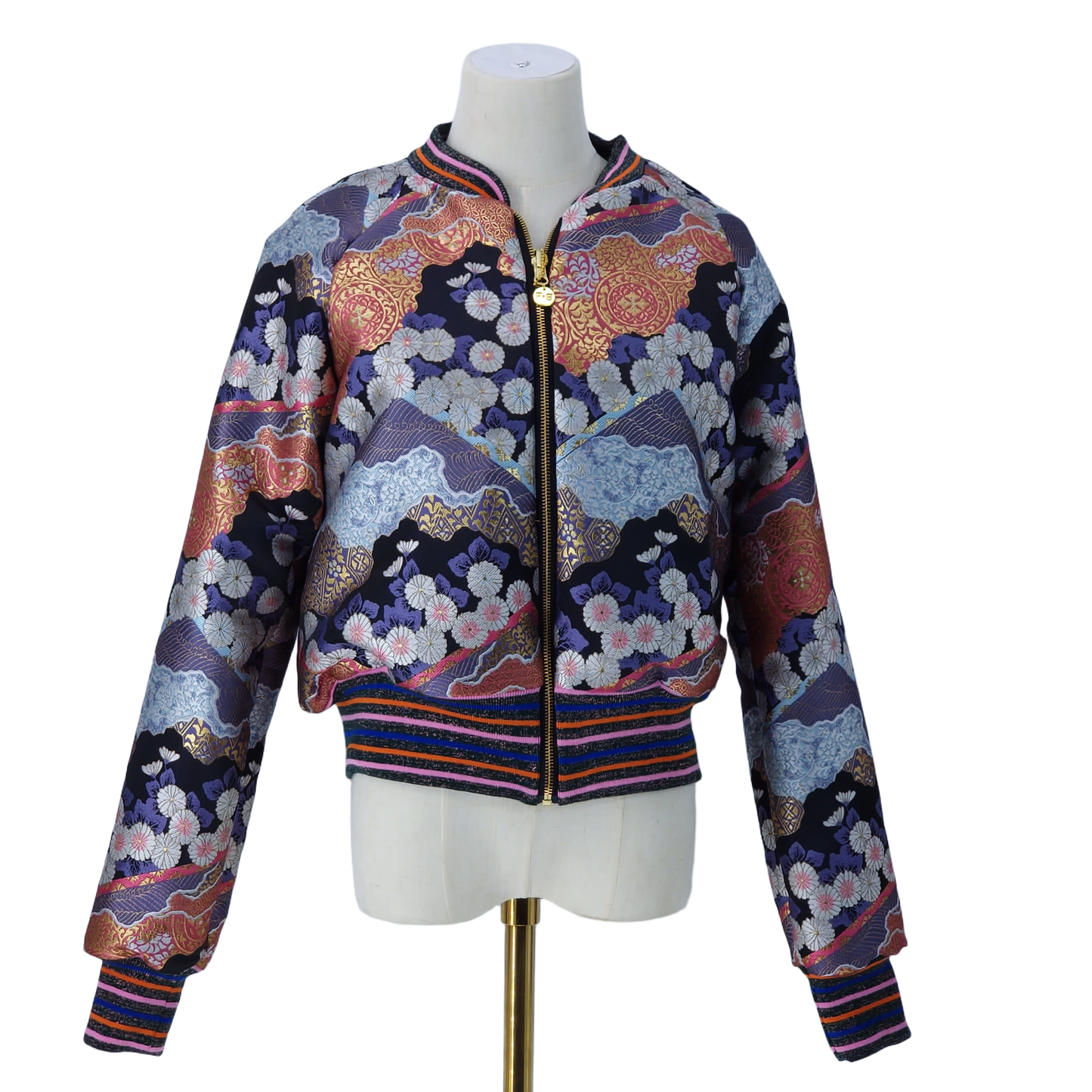 Large Blue, Black and Gold Flower Jacquard