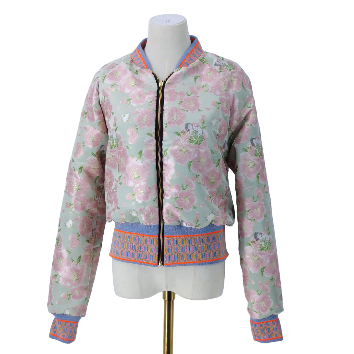 Large Mint Green and Pink Jacquard