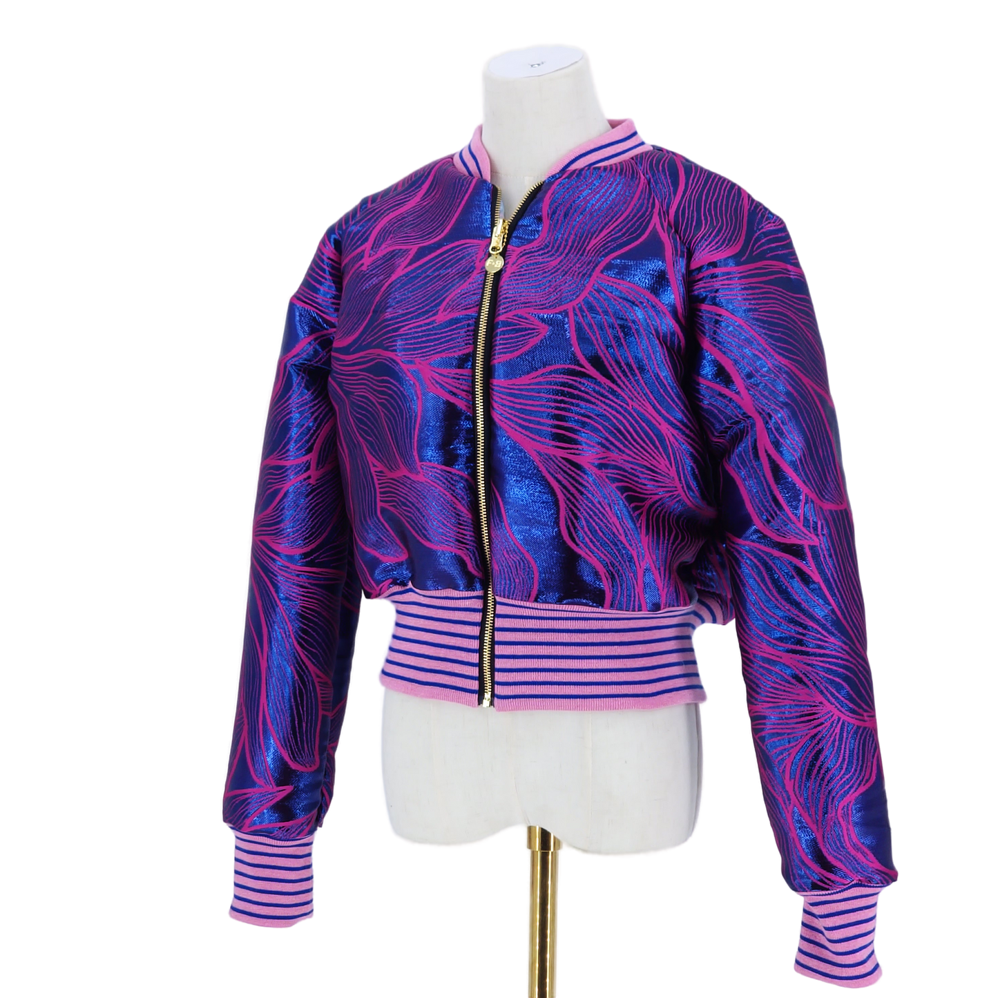 Medium Electric Blue and Pink Brocade