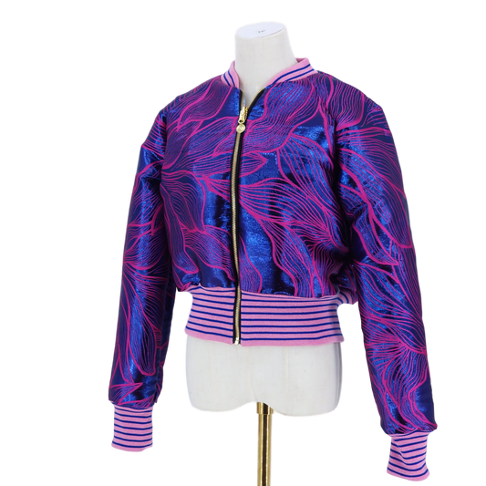 Medium Electric Blue and Pink Brocade