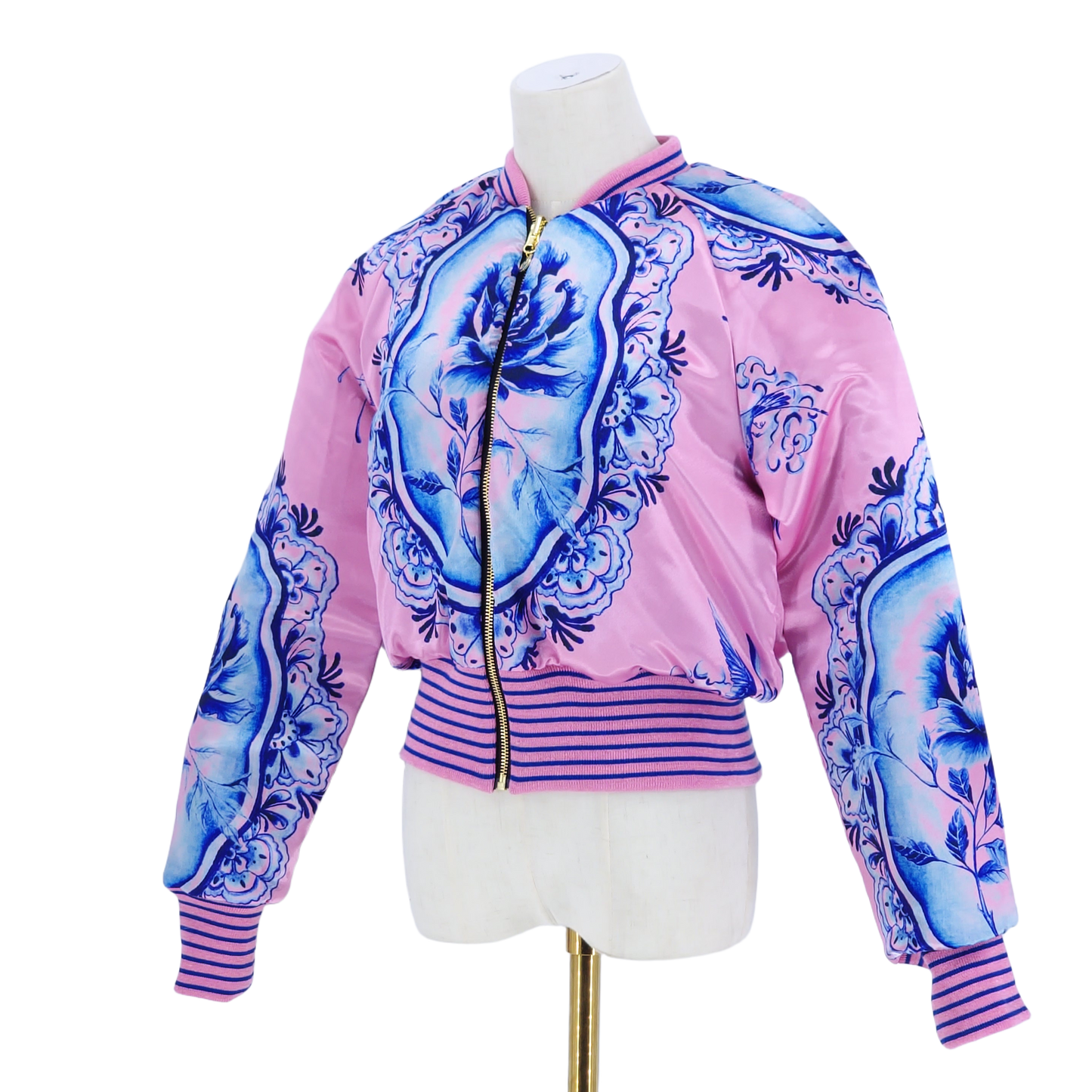 Medium Electric Blue and Pink Brocade