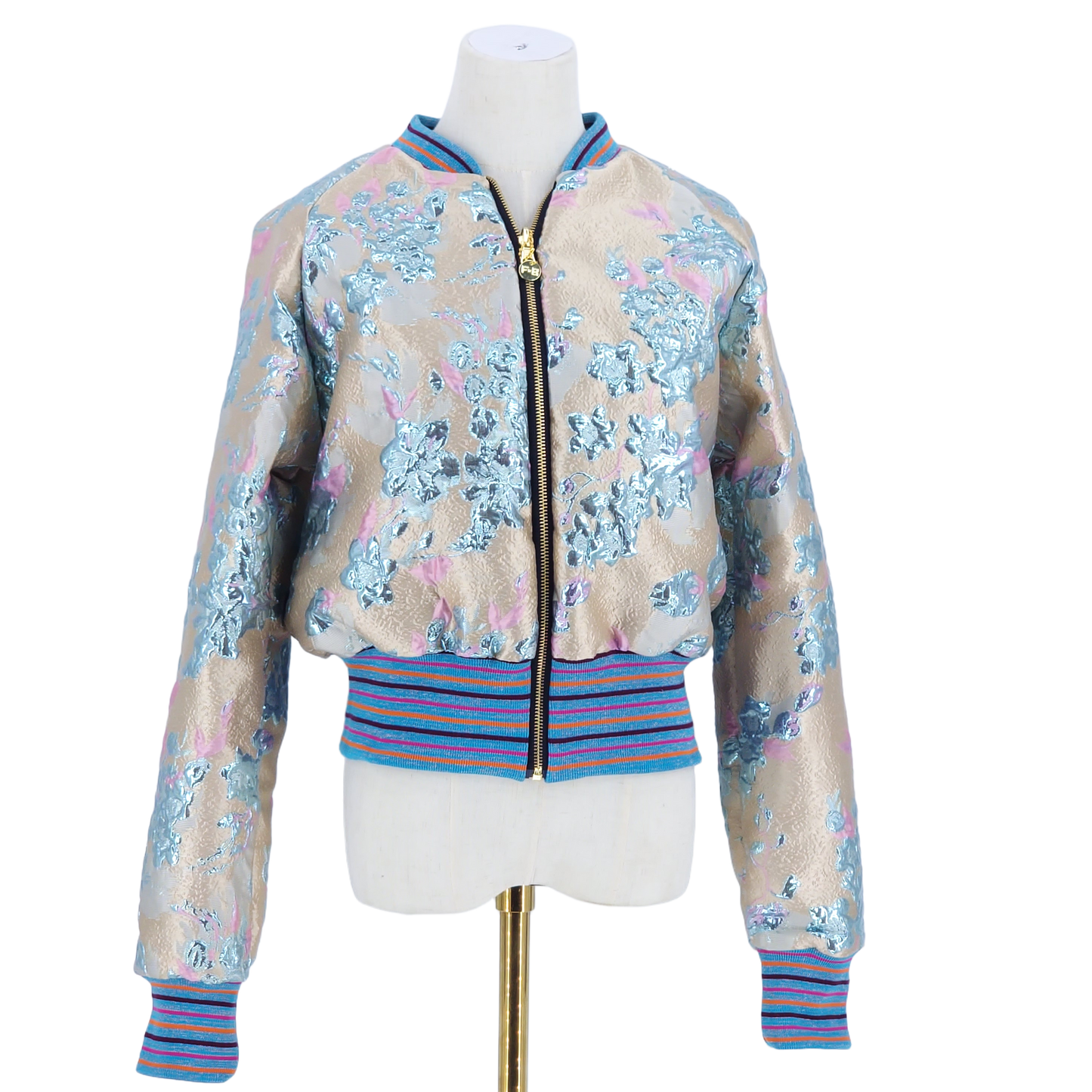 Large Light Blue, Pink and Sand Brocade