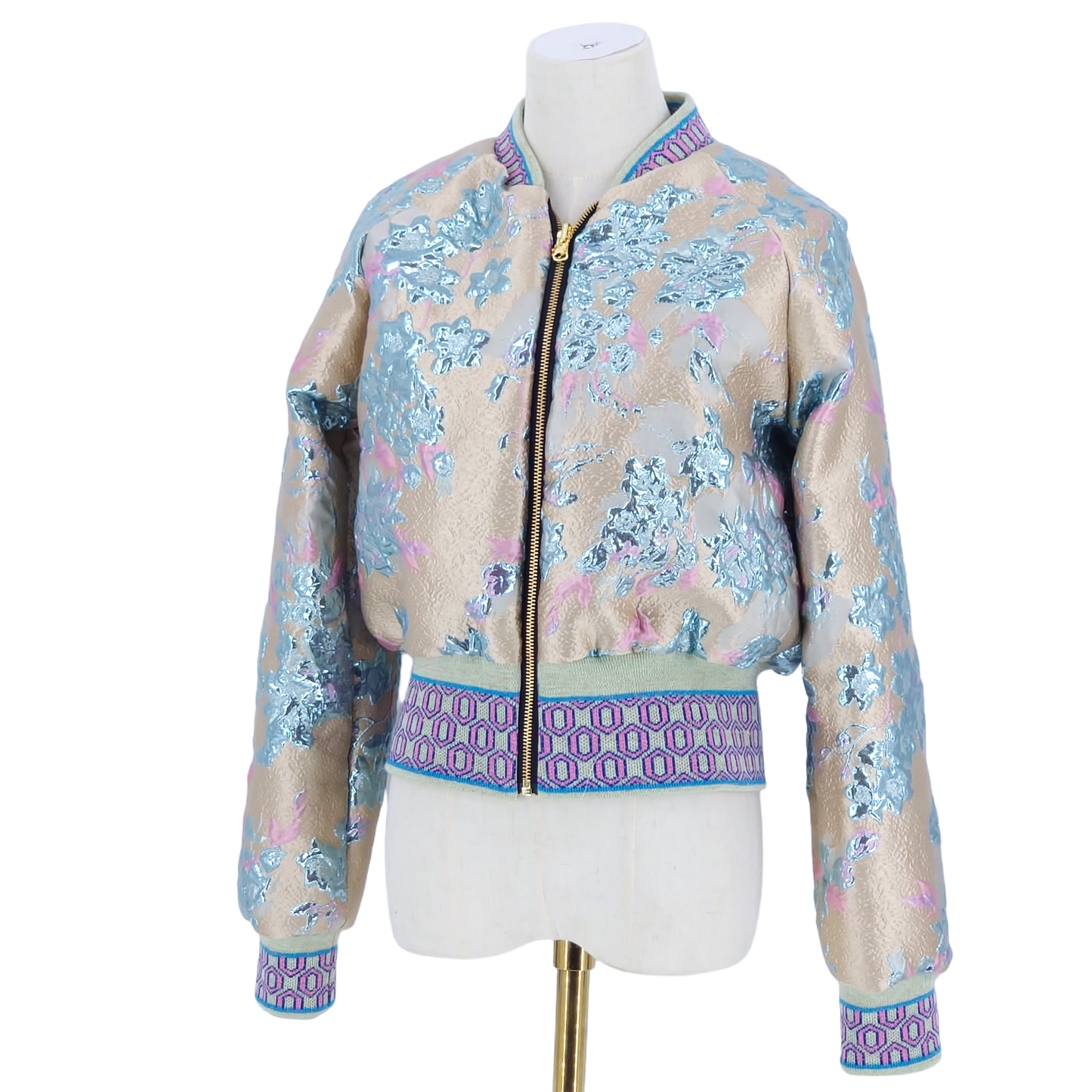 Small Light Blue, Pink and Sand Brocade