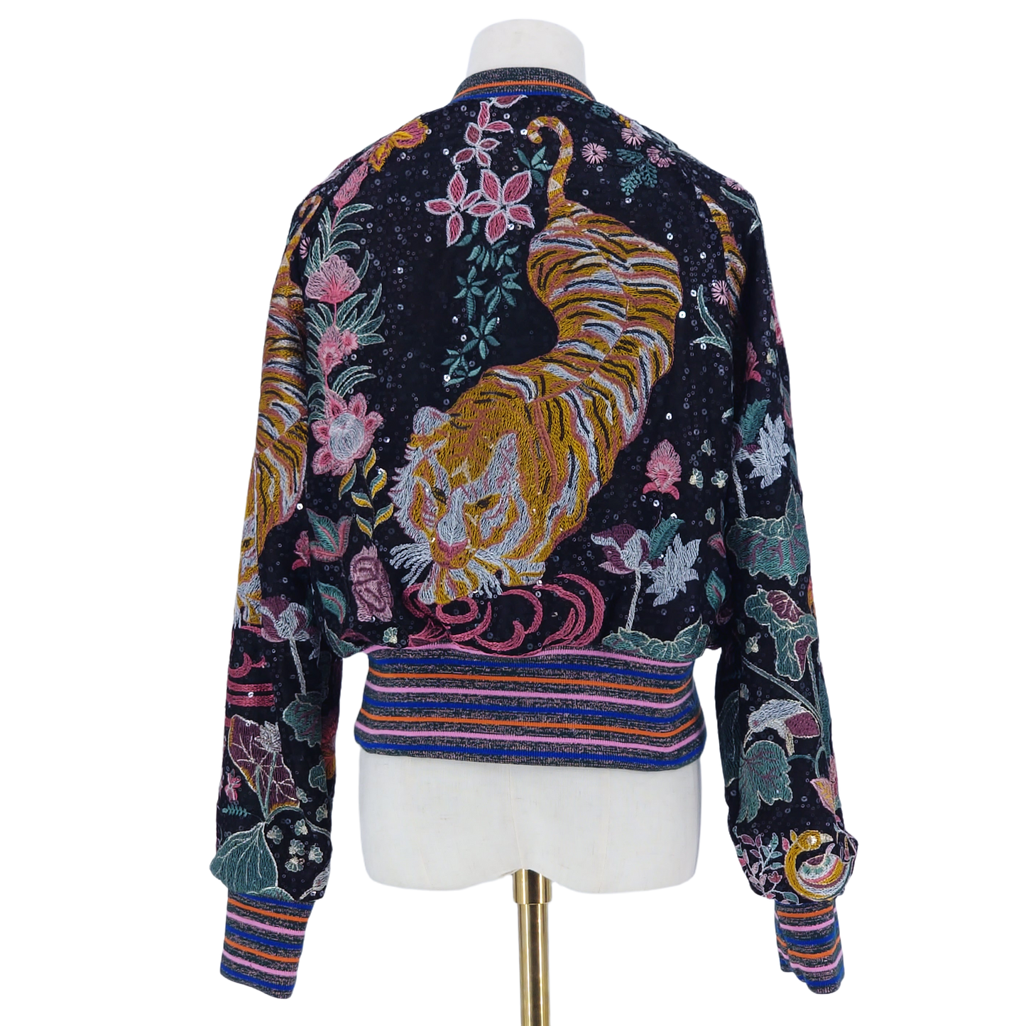 Medium Black Tiger Embroidered