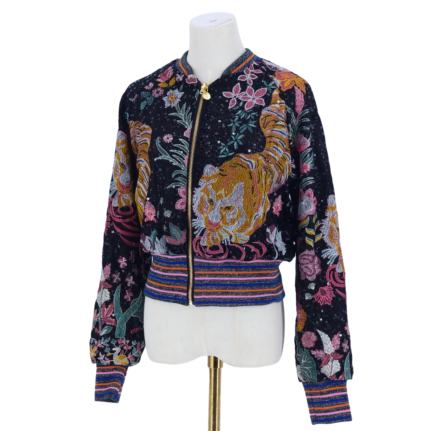 Medium Black Tiger Embroidered