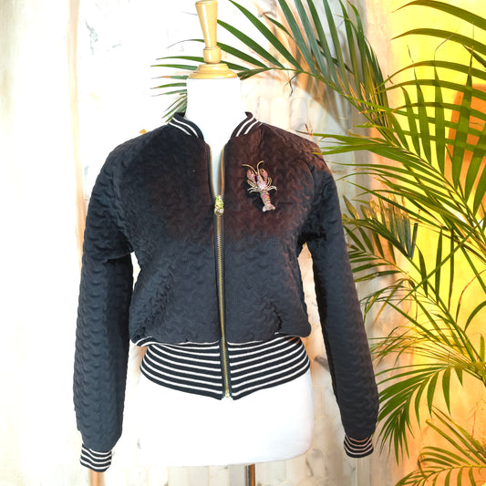 Small Jet Black Quilted Velvet