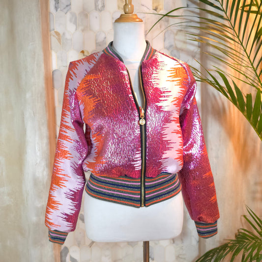 Small Orange and Pink Metalic Brocade