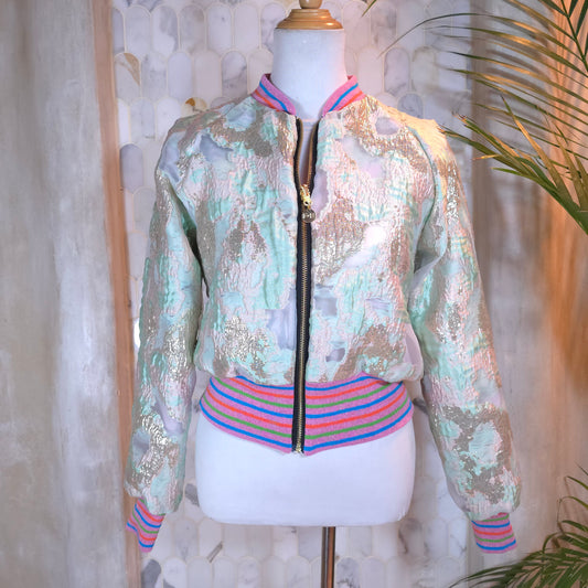 Small Mint, Pink and Gold Brocade