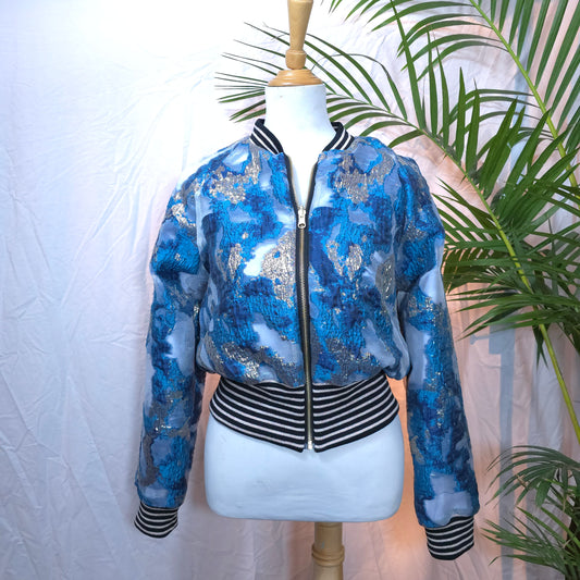 Large Shades of Royal Blue Brocade