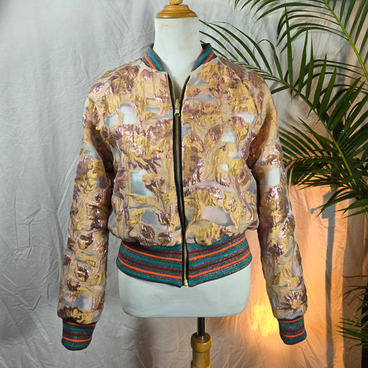 Large Brass and Pink Metallic Brocade