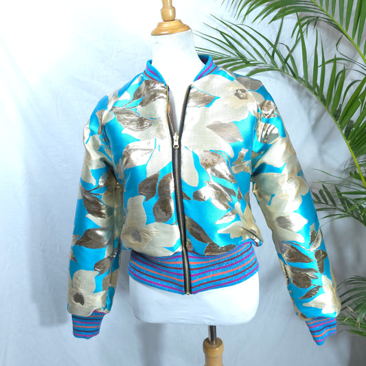Large Aqua and Gold Brocade