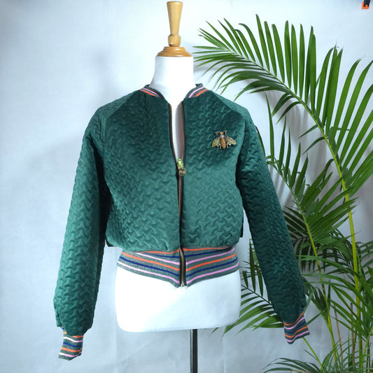 Medium Forest Green Quilted Velvet