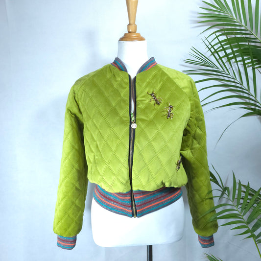 Large Dirty Lime Quilted Velvet