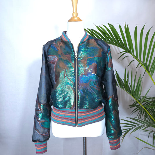 Large Emerald, Teal and Bronze Brocade