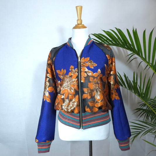 Large Electric Blue, Bronze and Gold Brocade