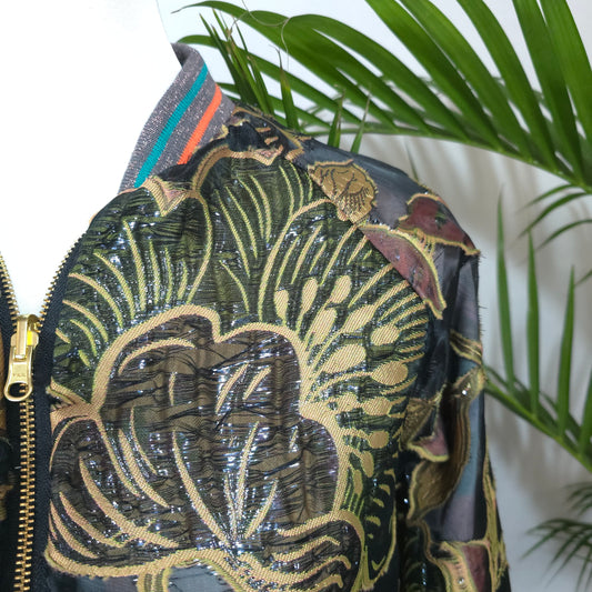 Large Faded Gold, Olive and Bordeaux Brocade