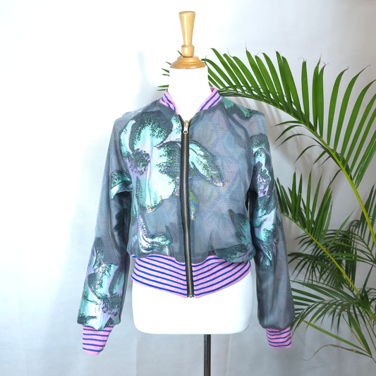 Medium Blush Purple, Mint and Gray Brocade