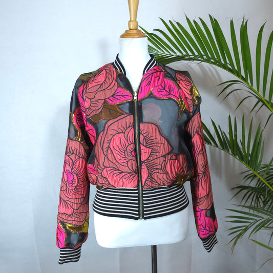Medium Shades of Pink, Black and Gold Brocade