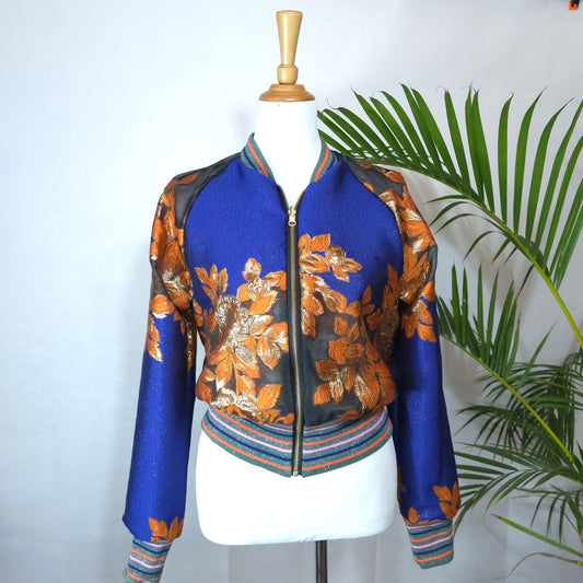 Medium Electric Blue, Bronze and Gold Brocade