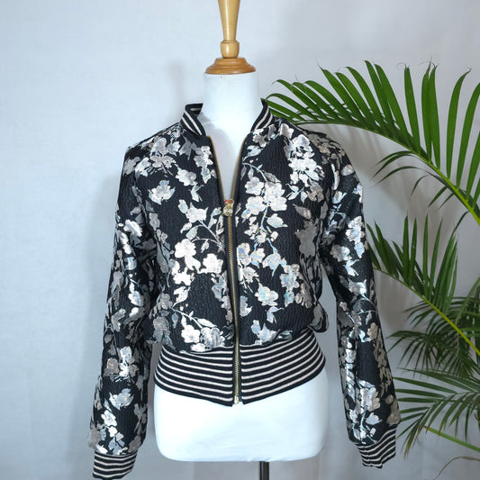 Medium Silver and Black Brocade