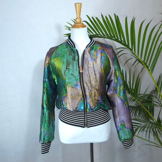 Medium Purple, Green and Gold Brocade