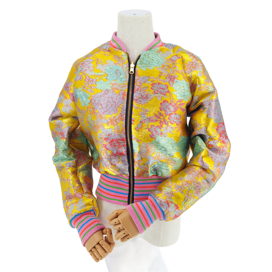 Small Yellow, Mint and Pink Brocade
