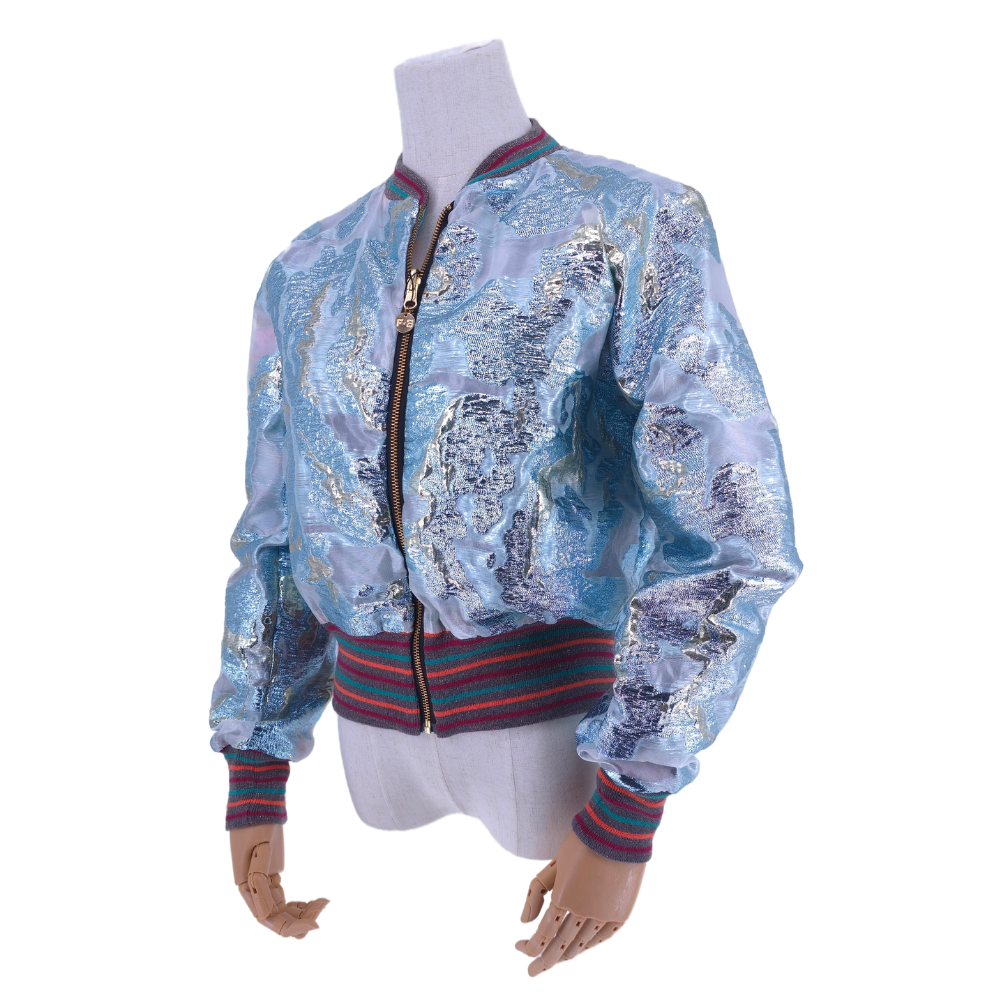 Small Ice Blue Silver and Gold Brocade
